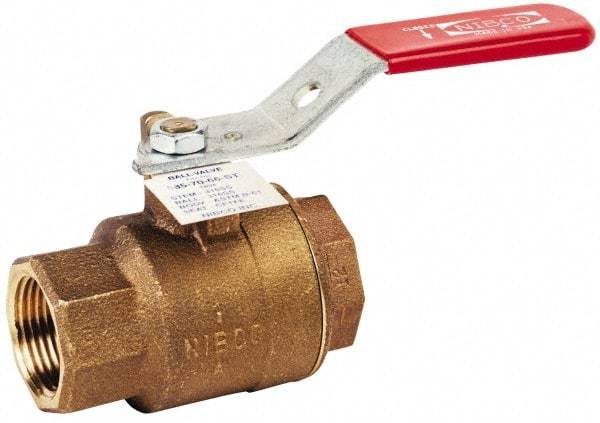 NIBCO - 2" Pipe, Full Port, Bronze Standard Ball Valve - 2 Piece, Inline - One Way Flow, FNPT x FNPT Ends, Lever with Memory Stop Handle, 600 WOG, 150 WSP - Exact Industrial Supply
