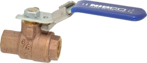 NIBCO - 3/8" Pipe, Full Port, Bronze Standard Ball Valve - 2 Piece, Inline - One Way Flow, FNPT x FNPT Ends, Locking Lever Handle, 600 WOG, 150 WSP - Exact Industrial Supply