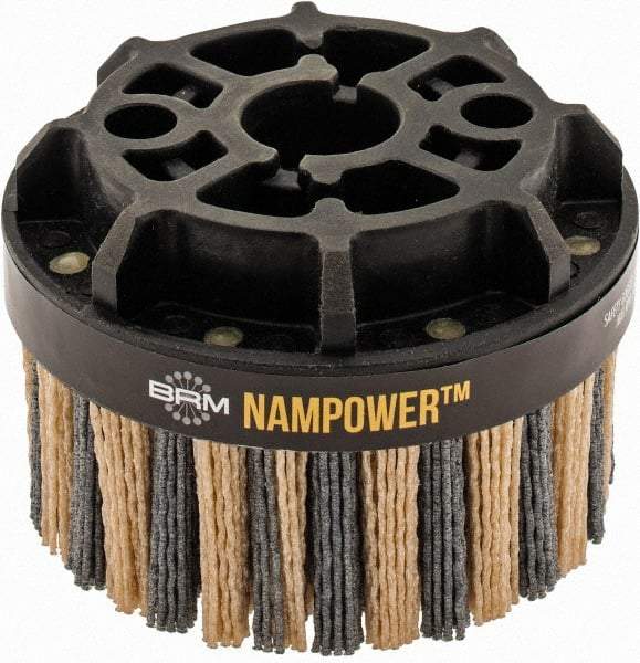 Brush Research Mfg. - 4" 80 Grit Ceramic/Silicon Carbide Tapered Disc Brush - Coarse Grade, CNC Adapter Connector, 0.71" Trim Length, 7/8" Arbor Hole - Exact Industrial Supply