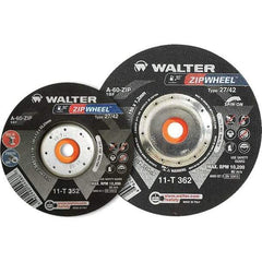 WALTER Surface Technologies - 60 Grit, 5" Wheel Diam, 3/64" Wheel Thickness, Type 27 Depressed Center Wheel - Resinoid Bond, 12,200 Max RPM - Exact Industrial Supply