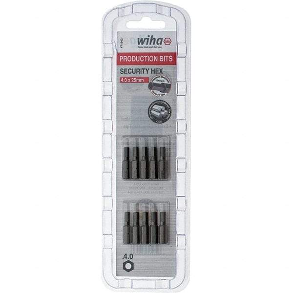 Wiha - 4mm Hex Screwdriver Bit - 1/4" Drive, 1" OAL - Exact Industrial Supply