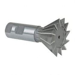 Made in USA - 2-1/4" Diam x 1-1/16" Width of Cut, 60° Included Angle, Cobalt Dovetail Cutter - 1" Shank Diam, 2-11/16" Shank Length, 3-3/4" Overall Length, Weldon Flat, Uncoated - Exact Industrial Supply