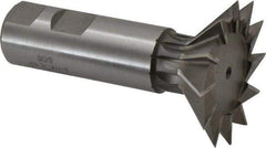 Made in USA - 2-1/4" Diam x 11/16" Width of Cut, 45° Included Angle, Cobalt Dovetail Cutter - 1" Shank Diam, 3-1/16" Shank Length, 3-3/4" Overall Length, Weldon Flat, Uncoated - Exact Industrial Supply