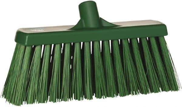 Vikan - 12" Heavy Duty Synthetic Push Broom - 2" Bristle Length, Plastic Block, European Threaded Handle Connection - Exact Industrial Supply