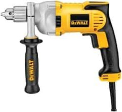 DeWALT - 1/2" Keyed Chuck, 1,200 RPM, Pistol Grip Handle Electric Drill - 10.5 Amps, 115 Volts, Reversible, Includes 360° Locking Side Handle with Soft Grip & Chuck Key with Holder - Exact Industrial Supply