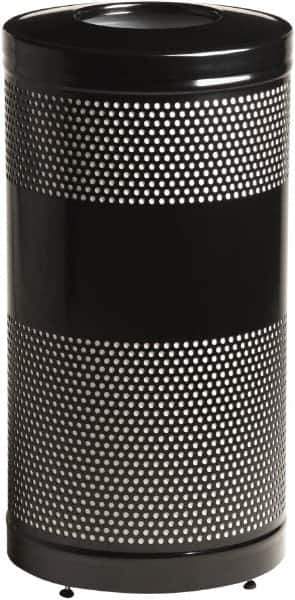 Rubbermaid - 25 Gal Black Round Decorative Waste Receptacle With Top - Steel, 902mm High - Exact Industrial Supply