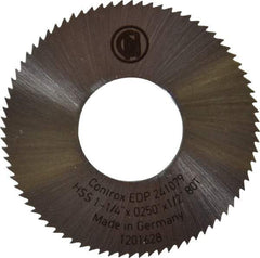 Controx - 1-1/4" Diam x 0.025" Blade Thickness x 1/2" Arbor Hole Diam, 80 Tooth Slitting & Slotting Saw - Arbor Connection, Right Hand, Uncoated, M2 High Speed Steel, Concave Ground - Exact Industrial Supply