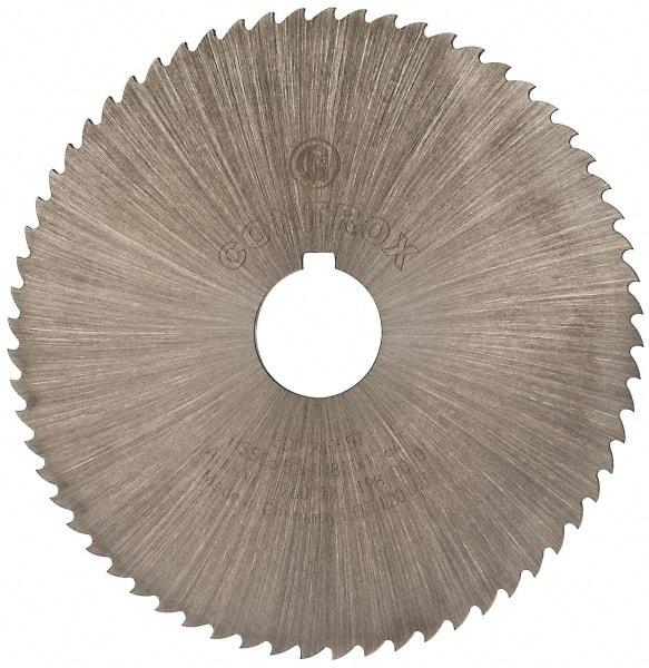 Controx - 5" Diam x 0.0781" Blade Thickness x 1" Arbor Hole Diam, 64 Tooth Slitting and Slotting Saw - Arbor Connection, Right Hand, Uncoated, Cobalt, 15° Rake, Concave Ground, Contains Keyway - Exact Industrial Supply