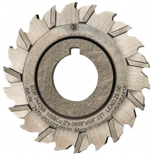Controx - 2" Blade Diam x x 0.0938" Blade Thickness, 5/8" Hole, 22 Teeth, Cobalt Side Chip Saw - Staggered Tooth, Arbor Connection, Right Hand Cut, Uncoated, with Keyway - Exact Industrial Supply
