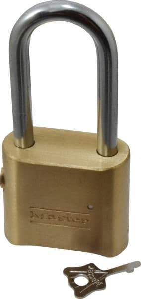 Master Lock - 2" Body Width, 2-1/8" Shackle Clearance, Solid Brass Combination Lock - 5/16" Shackle Diam, 1" Shackle Width, Control Key is Sold Separately - Exact Industrial Supply