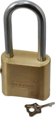 Master Lock - 2" Body Width, 2-1/8" Shackle Clearance, Solid Brass Combination Lock - 5/16" Shackle Diam, 1" Shackle Width, Control Key is Sold Separately - Exact Industrial Supply