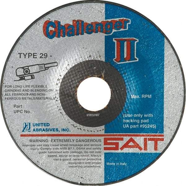 Sait - 36 Grit, 5" Wheel Diam, 1/8" Wheel Thickness, 7/8" Arbor Hole, Type 29 Depressed Center Wheel - Aluminum Oxide, Resinoid Bond, 12,200 Max RPM, Compatible with Angle Grinder - Exact Industrial Supply
