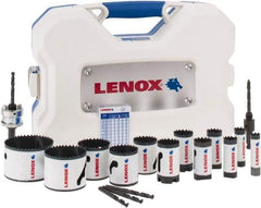 Lenox - 17 Piece, 5/8" to 3" Saw Diam, Contractor's Hole Saw Kit - Bi-Metal, Varied Toothing, Pilot Drill Model No. 4321, Includes 12 Hole Saws - Exact Industrial Supply