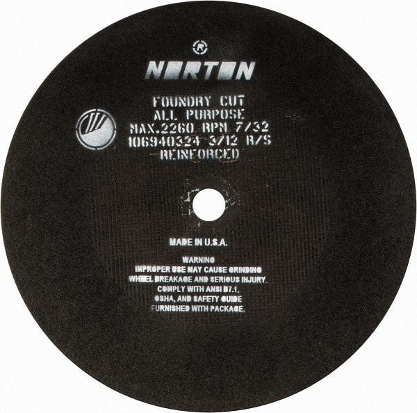 Norton - 24" Aluminum Oxide Cutoff Wheel - 7/32" Thick, 1-3/4" Arbor, 2,260 Max RPM, Use with Stationary Grinders - Exact Industrial Supply