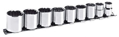 Blackhawk by Proto - 9 Piece 3/8" Drive Socket Set - 12 Points, 3/8" to 7/8" Range, Inch Measurement Standard - Exact Industrial Supply