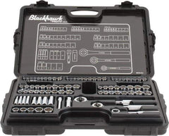 Blackhawk by Proto - 82 Piece 1/4" & 3/8" Drive Deep Well Socket Set - 6, 12 Points, 5/32" to 13/16" (4mm to 19mm) Range, Inch/Metric Measurement Standard - Exact Industrial Supply