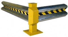 Vestil - 8' Long x 12" High, Gray with Black & Yellow Caution Tape Steel Straight Standard Guard Rail - 2 Rails Accommodated, 3-1/4" Deep, 56 Lb - Exact Industrial Supply