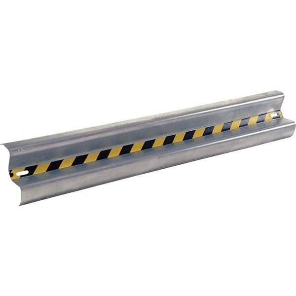 Vestil - 6' Long x 12" High, Gray with Black & Yellow Caution Tape Steel Straight Standard Guard Rail - 2 Rails Accommodated, 3-1/4" Deep, 47 Lb - Exact Industrial Supply