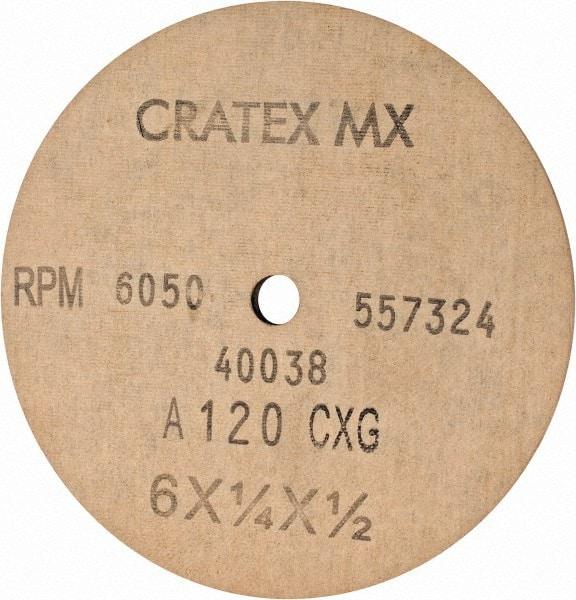 Cratex - 6" Diam x 1/2" Hole x 1/4" Thick, 120 Grit Surface Grinding Wheel - Aluminum Oxide, Type 1, Fine Grade, 6,050 Max RPM, No Recess - Exact Industrial Supply