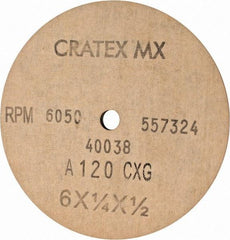 Cratex - 6" Diam x 1/2" Hole x 1/4" Thick, 120 Grit Surface Grinding Wheel - Aluminum Oxide, Type 1, Fine Grade, 6,050 Max RPM, No Recess - Exact Industrial Supply