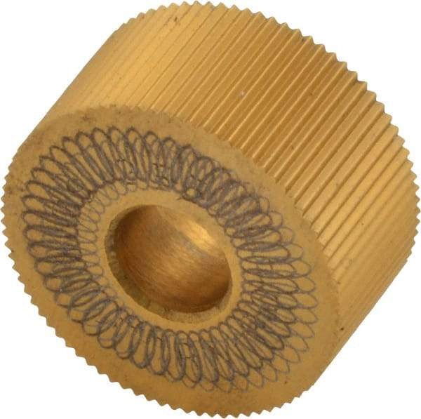 Dorian Tool - 3/4" Diam, 90° Tooth Angle, 35 TPI, Standard (Shape), Form Type High Speed Steel Straight Knurl Wheel - 3/8" Face Width, 1/4" Hole, Circular Pitch, Bright Finish, Series A - Exact Industrial Supply