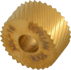 Dorian Tool - 3/4" Diam, 90° Tooth Angle, 16 TPI, Standard (Shape), Form Type High Speed Steel Left-Hand Diagonal Knurl Wheel - 3/8" Face Width, 1/4" Hole, Circular Pitch, 30° Helix, Bright Finish, Series A - Exact Industrial Supply
