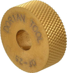 Dorian Tool - 1" Diam, 90° Tooth Angle, 25 TPI, Standard (Shape), Form Type High Speed Steel Female Diamond Knurl Wheel - 3/8" Face Width, 5/16" Hole, Circular Pitch, 30° Helix, Bright Finish, Series O - Exact Industrial Supply