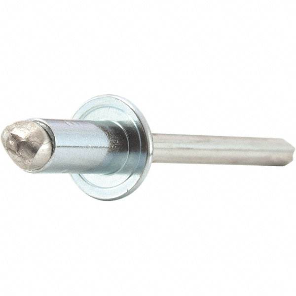 STANLEY Engineered Fastening - Size 8 Dome Head Steel Open End Blind Rivet - Steel Mandrel, 0.626" to 3/4" Grip, 1/4" Head Diam, 0.257" to 0.261" Hole Diam, 0.153" Body Diam - Exact Industrial Supply