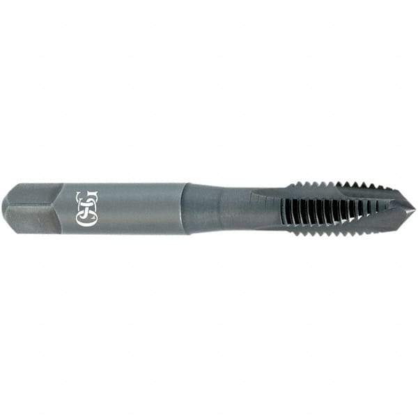 OSG - #6-32 UNC, 2 Flute, TiCN Finish, Vanadium High Speed Steel Spiral Point Tap - Plug Chamfer, Right Hand Thread, 2" OAL, 11/16" Thread Length, 0.141" Shank Diam, 2B Class of Fit, Series 300 - Exact Industrial Supply