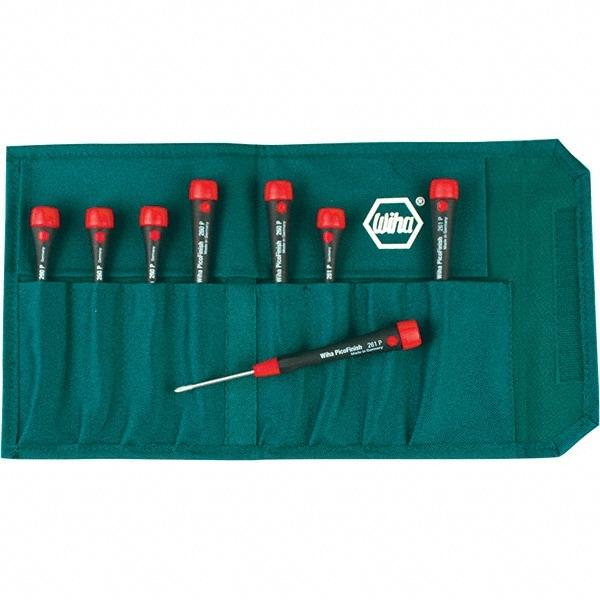 Wiha - 8 Piece Slotted & Phillips Screwdriver Set - Comes in Canvas Pouch - Exact Industrial Supply