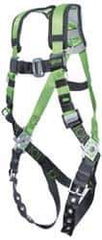 Miller - 400 Lb Capacity, Size Universal, Full Body Construction Safety Harness - Webbing, Tongue Leg Strap, Mating Chest Strap, Black/Green - Exact Industrial Supply