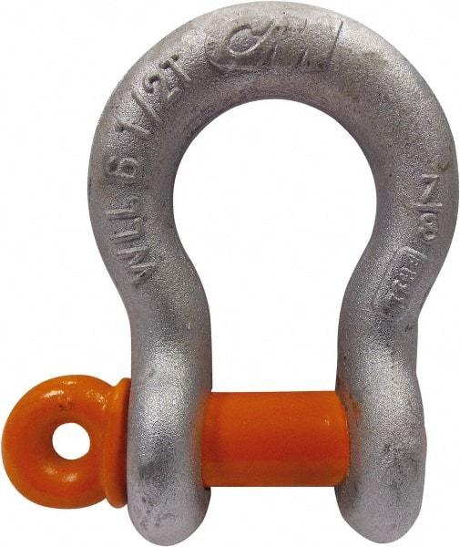 CM - 1/4" Nominal Chain Size, 0.5 Ton Carbon Steel Screw Anchor Shackle - 13/32" Diam, 9/32" Pin Diam, 15/32" Wide Inside Jaw, 3/4" Inside Width - Exact Industrial Supply