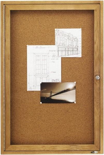 Quartet - 24" Wide x 36" High Enclosed Cork Bulletin Board - Natural (Color) - Exact Industrial Supply