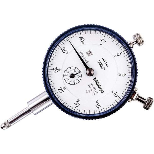 Mitutoyo - 1/2" Range, 0-50 Dial Reading, 0.0005" Graduation Dial Drop Indicator - 57mm Dial, 0.05" Range per Revolution, 0.0005" Accuracy, Revolution Counter - Exact Industrial Supply