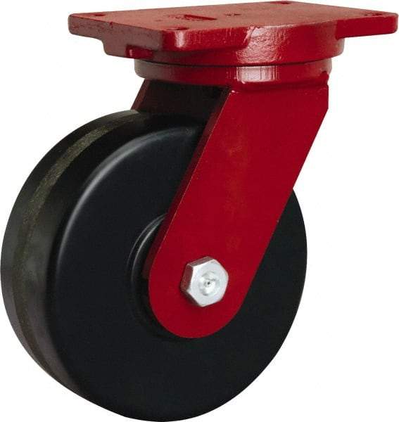 Hamilton - 8" Diam x 3" Wide x 10-1/2" OAH Top Plate Mount Swivel Caster - Phenolic, 3,000 Lb Capacity, Straight Roller Bearing, 6-1/8 x 7-1/2" Plate - Exact Industrial Supply