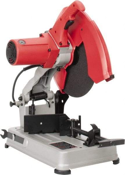 Milwaukee Tool - 14" Blade Diam, 1" Arbor Hole, Miter Chop & Cutoff Saw - 1 Phase, 3,900 RPM, 4 hp, 120 Volts, 4-5/8" in Solids at 45°, 5" in Pipe at 45° - Exact Industrial Supply