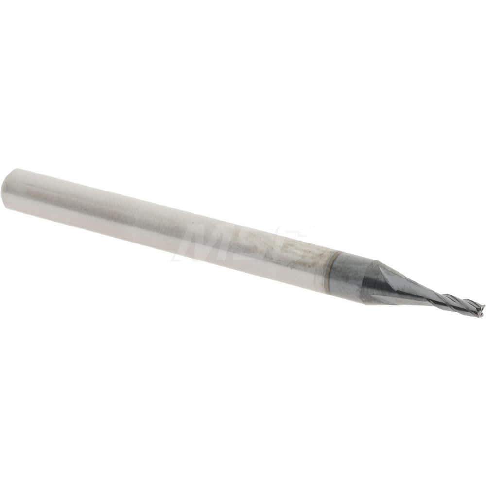 Corner Radius End Mill: 0.045″ Dia, 0.135″ LOC, 0.005″ Radius, 4 Flutes, Solid Carbide 1-1/2″ OAL, 3/16″ Shank Dia, 30 ° Helix, AlTiN Coated, Corner Radius End, Centercutting, Series Miniature