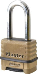 Master Lock - 2-1/4" Body Width x 2" Body Height, 2.063" Shackle Clearance, Brass Body & Boron Carbide Combination Lock - 3/8" Shackle Diam - Exact Industrial Supply