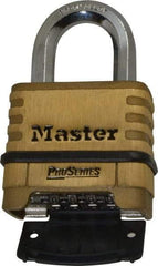 Master Lock - 2-1/4" Body Width x 2" Body Height, 1.063" Shackle Clearance, Brass Body & Boron Carbide Combination Lock - 3/8" Shackle Diam - Exact Industrial Supply