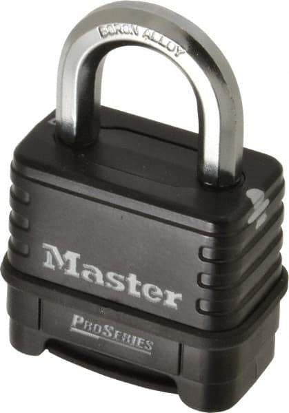 Master Lock - 2-1/4" Body Width x 2" Body Height, 1.063" Shackle Clearance, Die Cast Body & Boron Carbide Combination Lock - 3/8" Shackle Diam - Exact Industrial Supply