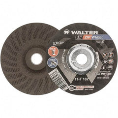 WALTER Surface Technologies - 60 Grit, 6" Wheel Diam, 3/64" Wheel Thickness, 7/8" Arbor Hole, Type 27 Depressed Center Wheel - Aluminum Oxide, Resinoid Bond, 10,200 Max RPM - Exact Industrial Supply