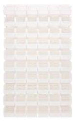 Quantum Storage - 60 Bin Louvered Panel with Ultra Bins - 36 Inch Overall Width x 11 Inch Overall Depth x 61 Inch Overall Height, Clear Tri-Clear Polypropylene Bins - Exact Industrial Supply