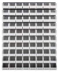 Quantum Storage - 80 Bin Louvered Panel with Ultra Bins - 48 Inch Overall Width x 11 Inch Overall Depth x 61 Inch Overall Height, Clear Tri-Clear Polypropylene Bins - Exact Industrial Supply