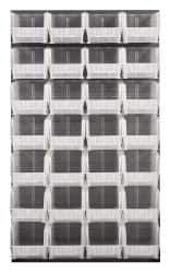 Quantum Storage - 28 Bin Louvered Panel with Ultra Bins - 36 Inch Overall Width x 15 Inch Overall Depth x 61 Inch Overall Height, Clear Tri-Clear Polypropylene Bins - Exact Industrial Supply