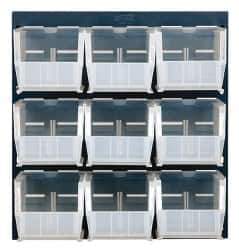 Quantum Storage - 9 Bin Louvered Panel with Ultra Bins - 18 Inch Overall Width x 11 Inch Overall Depth x 19 Inch Overall Height, Clear Tri-Clear Polypropylene Bins - Exact Industrial Supply