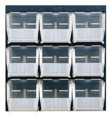 Quantum Storage - 9 Bin Louvered Panel with Ultra Bins - 18 Inch Overall Width x 11 Inch Overall Depth x 19 Inch Overall Height, Clear Tri-Clear Polypropylene Bins - Exact Industrial Supply