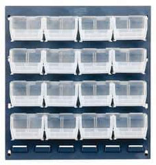 Quantum Storage - 16 Bin Louvered Panel with Ultra Bins - 18 Inch Overall Width x 8 Inch Overall Depth x 19 Inch Overall Height, Clear Tri-Clear Polypropylene Bins - Exact Industrial Supply