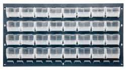 Quantum Storage - 32 Bin Bench Rack with Ultra Bins - 36 Inch Overall Width x 8 Inch Overall Depth x 19 Inch Overall Height, Clear Tri-Clear Polypropylene Bins - Exact Industrial Supply