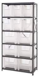 Quantum Storage - 12 Bin Giant Stack Container Storage Shelving - 36 Inch Overall Width x 18 Inch Overall Depth x 75 Inch Overall Height, Clear Tri-Clear Polypropylene Bins - Exact Industrial Supply