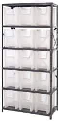 Quantum Storage - 15 Bin Giant Stack Container Storage Shelving - 36 Inch Overall Width x 18 Inch Overall Depth x 75 Inch Overall Height, Clear Tri-Clear Polypropylene Bins - Exact Industrial Supply